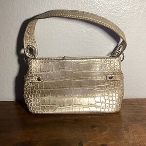 Tommy Hilfiger Gold Crocodile-Embossed Shoulder Bag